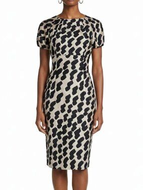 DAVID MEISTER 100% SILK FITTED SHEATH DRESS POP SPOT POLKA DOT sz 2